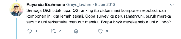 cuitan tweet tentang ranking universitas dunia 2019